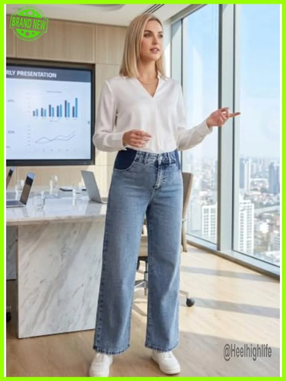High Waist Straight Leg Maternity Jeans with Pockets